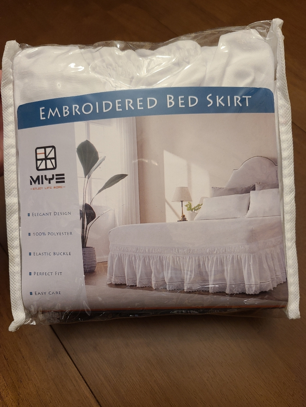 White Embroidered Eyelet Lace Bed Skirt - Adjustable Wrap-Around Queen/King 15"